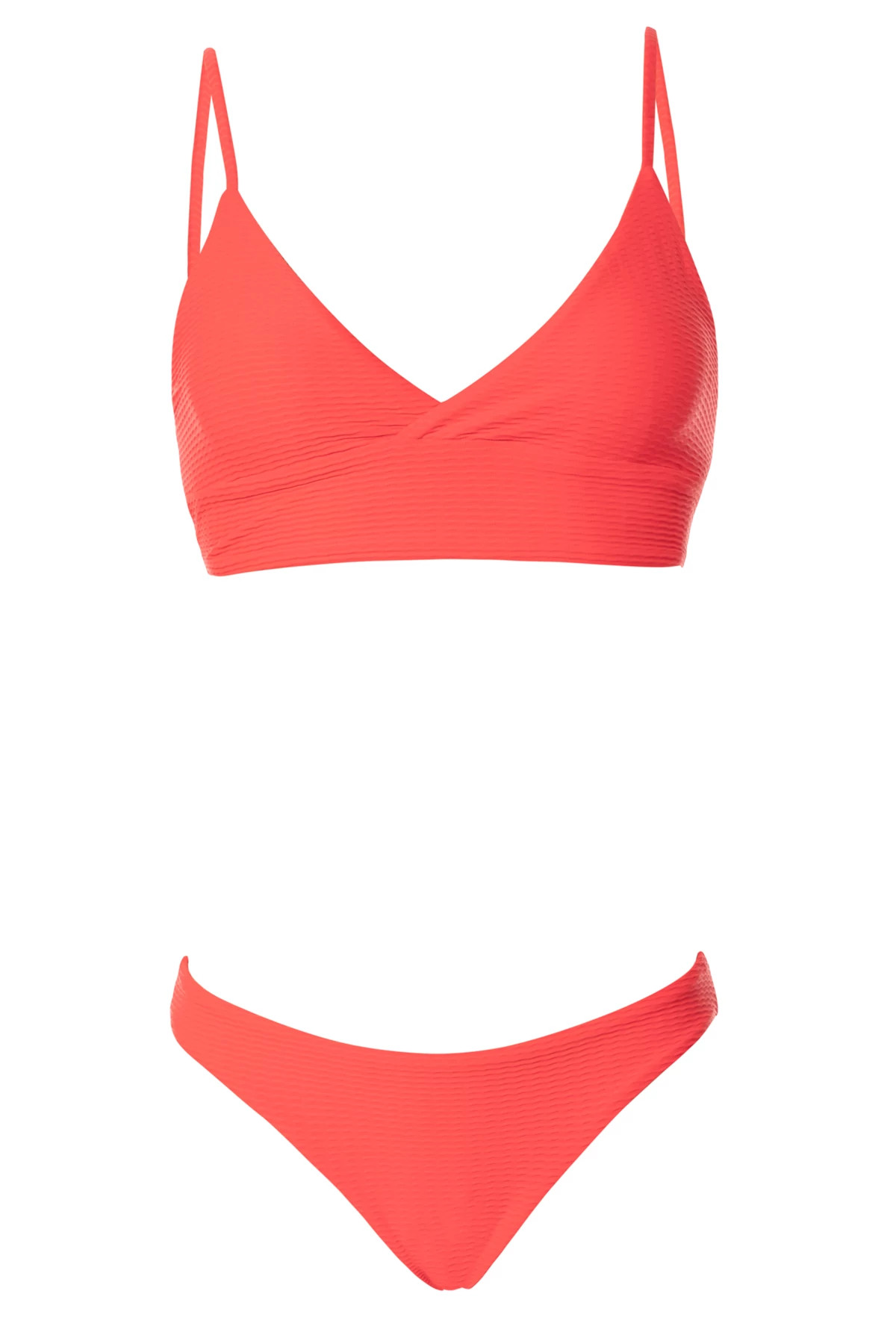 BRIGHT RED Textured Reversible Lace-Up Bikini Top image number 4