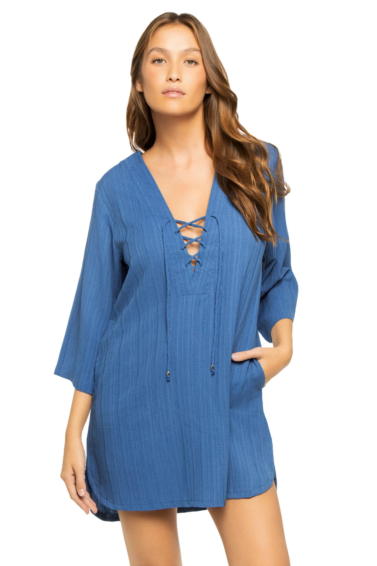 BLUE Lace-Up Tunic image number 1