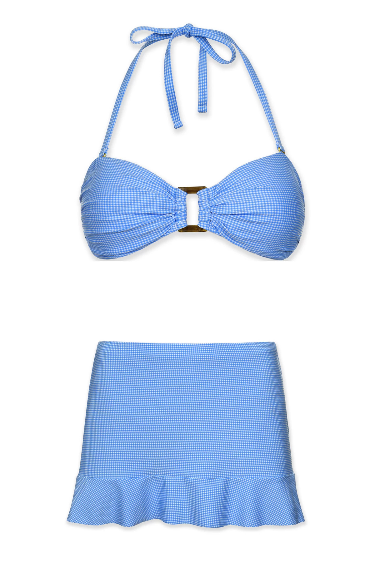 PERI BLUE GINGHAM Ruffle Skirted Bikini Bottom image number 3
