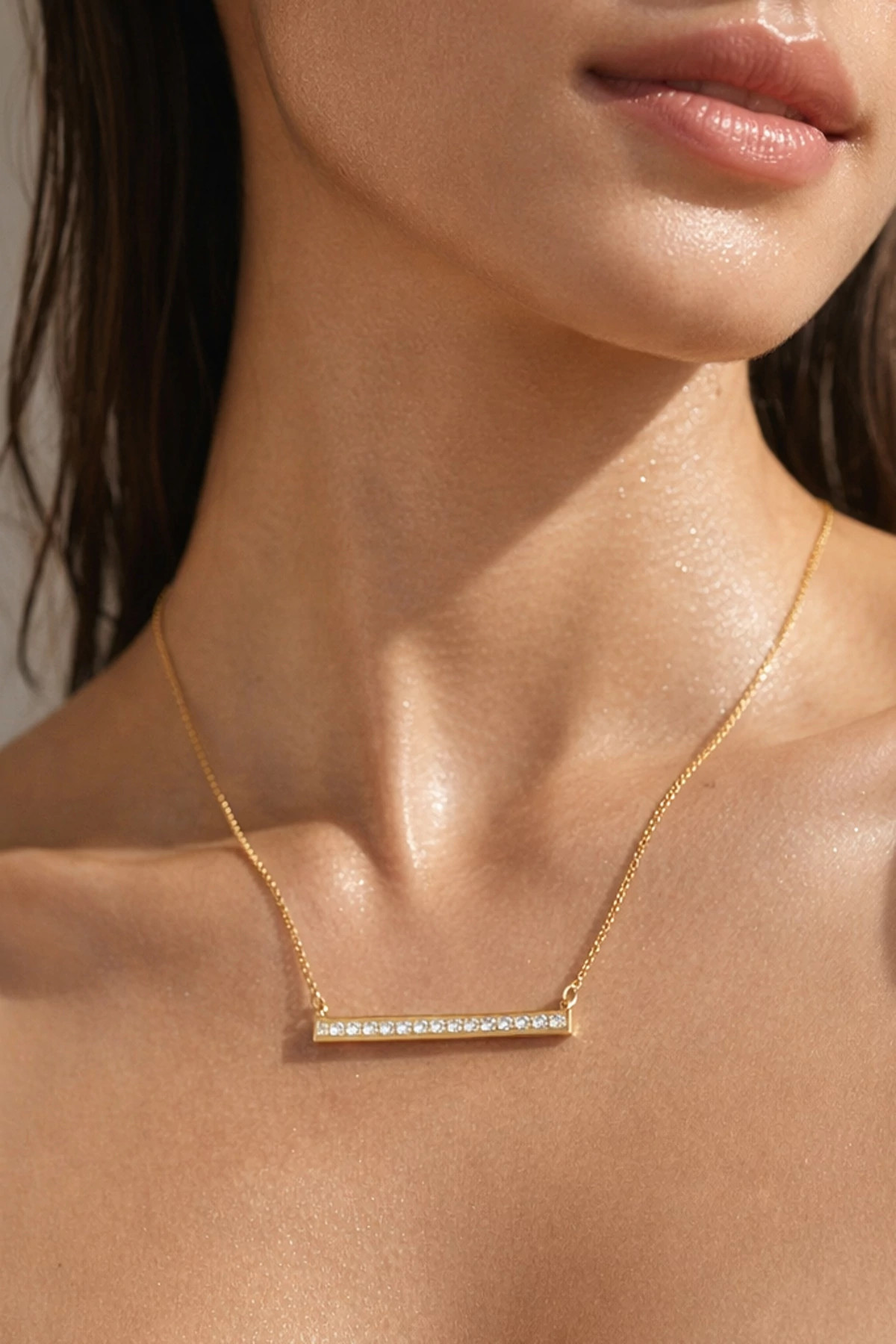 GOLD Lorenza Cubic Zirconia Bar Necklace image number 2
