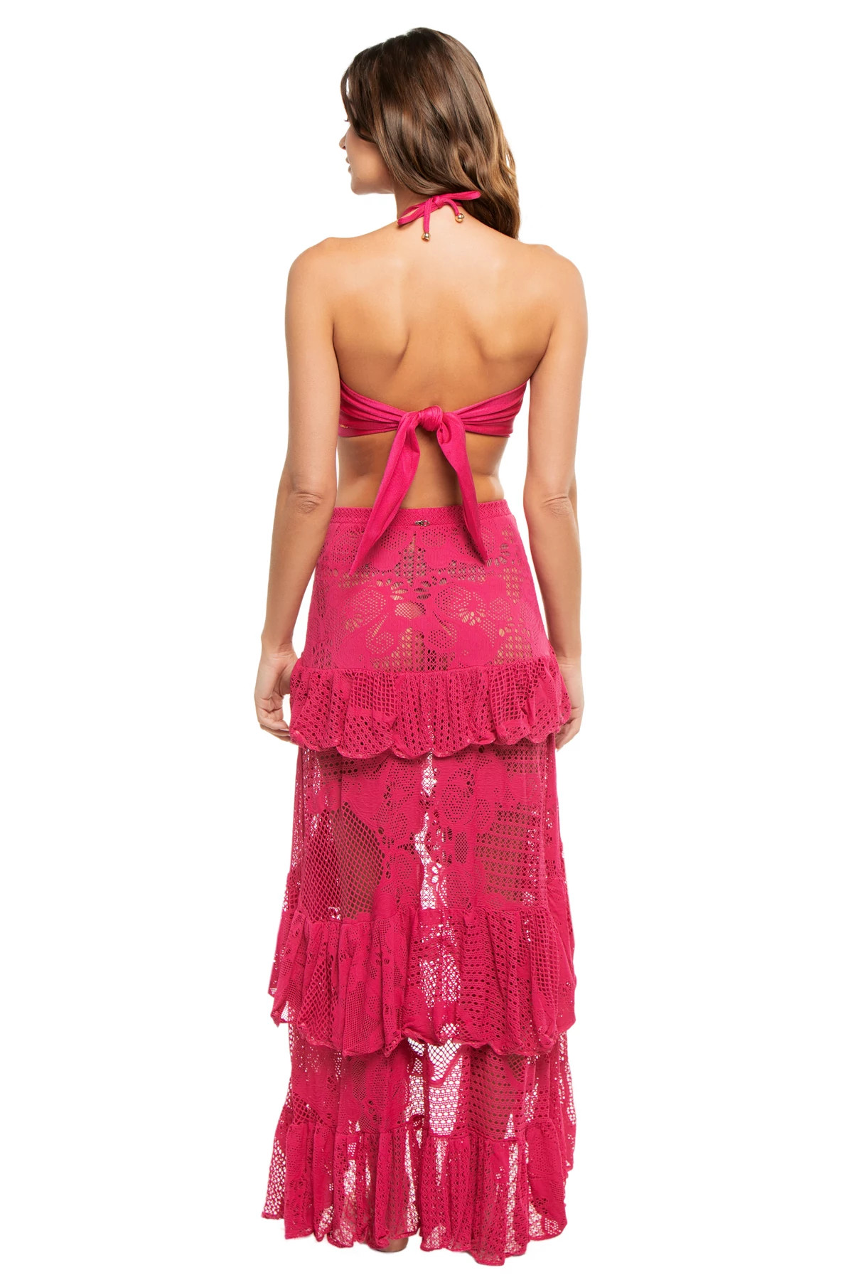 CERISE Tiered Lace Maxi Skirt image number 4