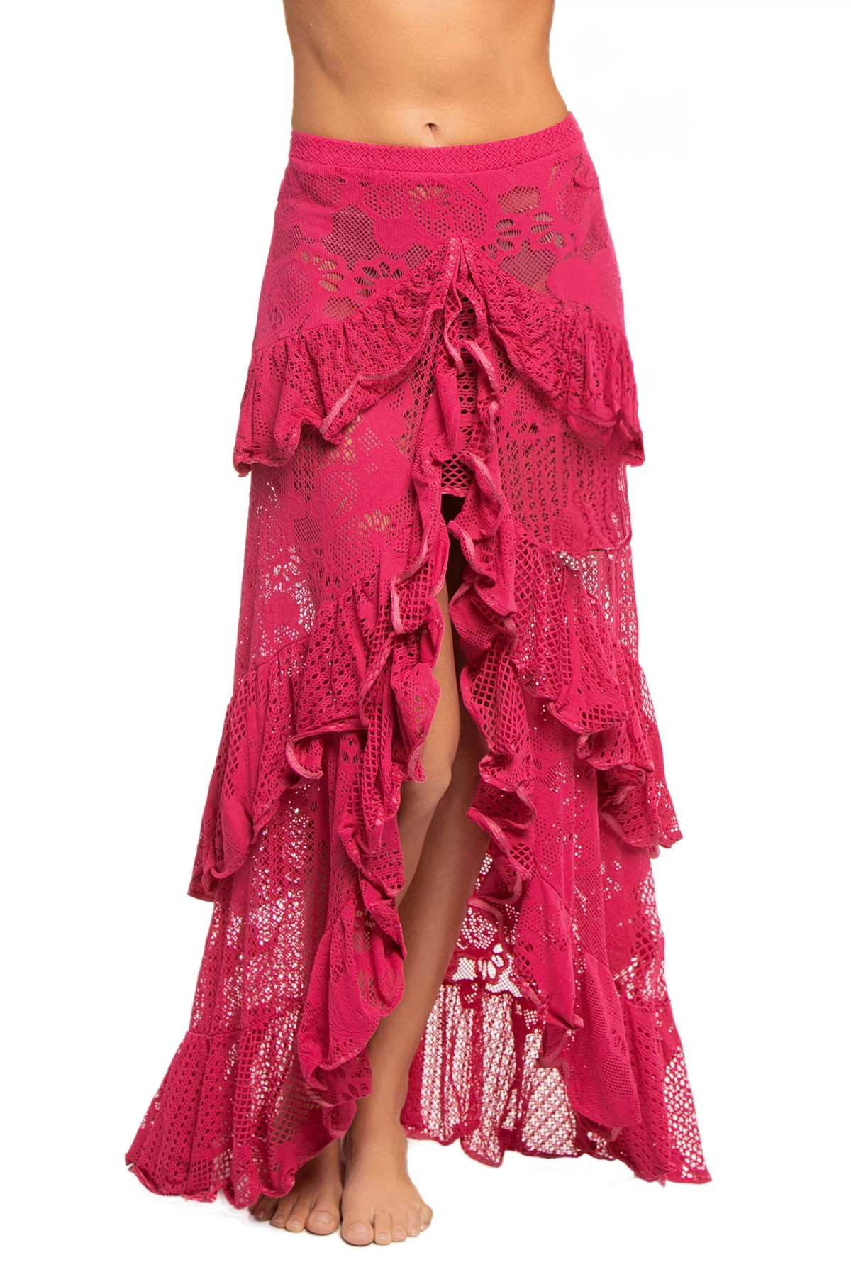 CERISE Tiered Lace Maxi Skirt image number 1
