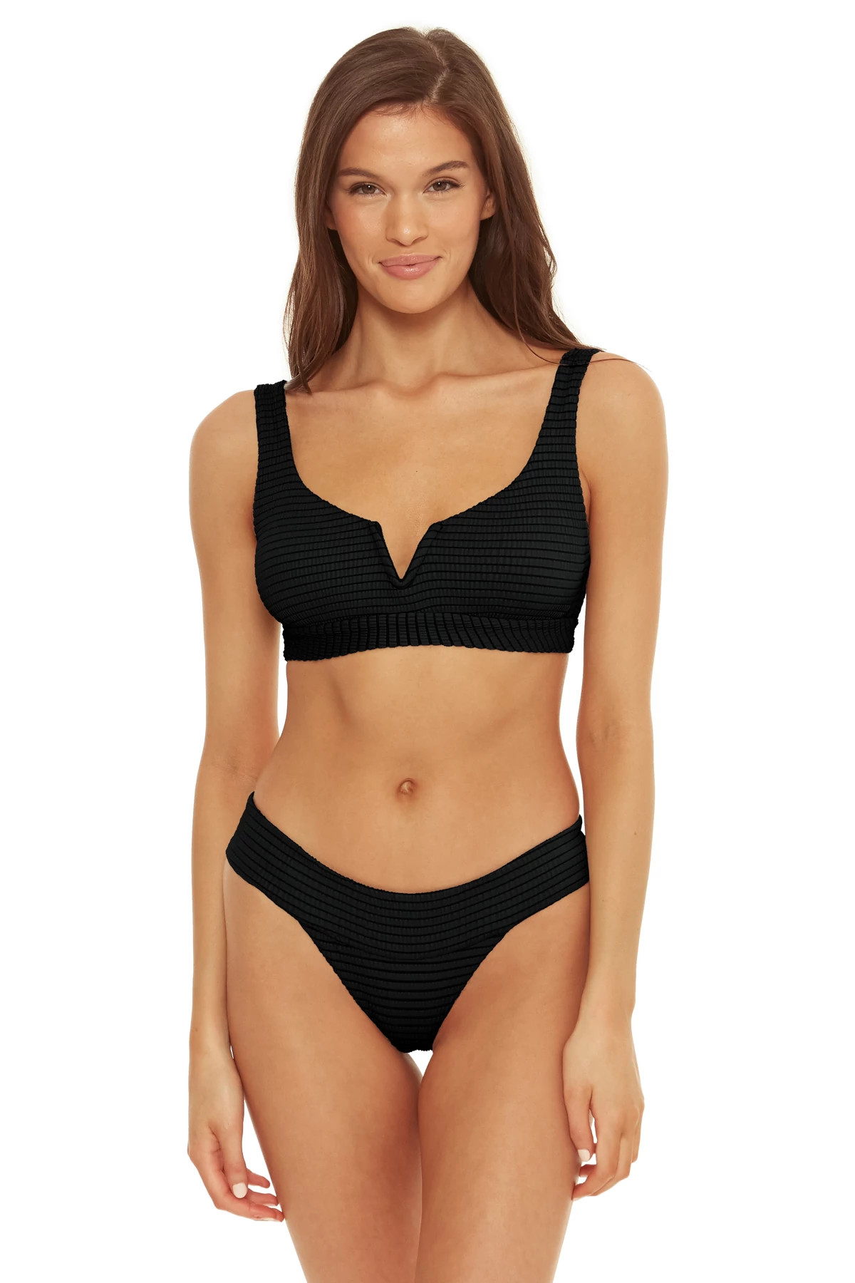 BLACK V-Wire Banded Underwire Bikini Top image number 1