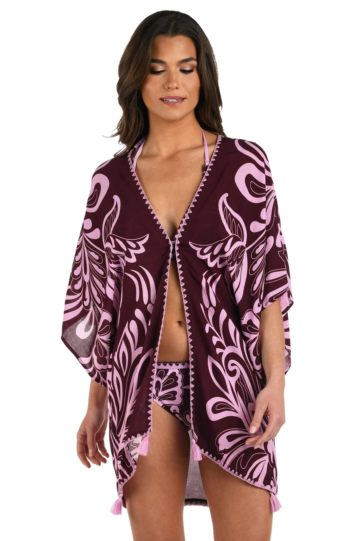 DARK CHERRY Fiji Flora Kimono image number 1