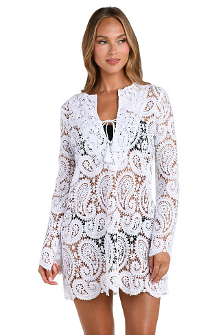 WHITE Ansley Long Sleeve Mini Cover Dress