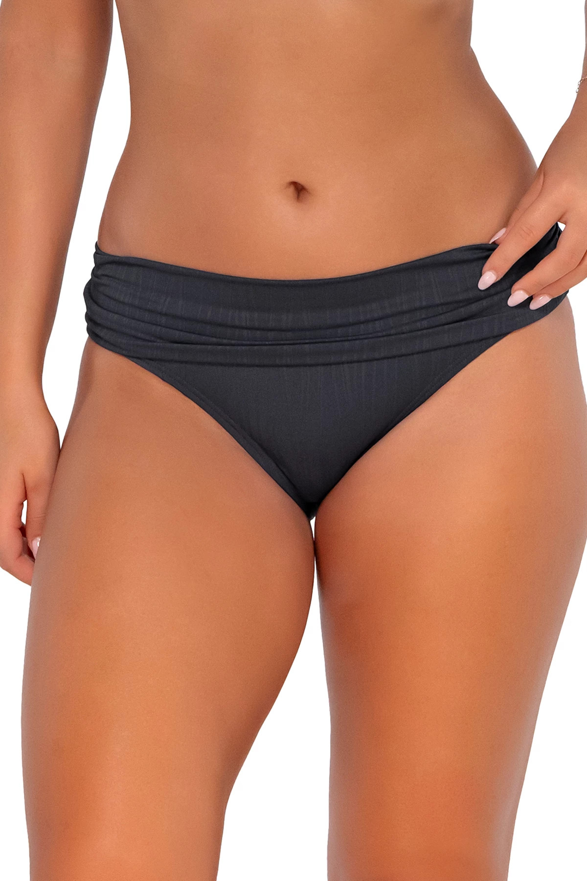 SLATE SEAGRASS TEXTURE Unforgettable Banded Hipster Bikini Bottom  image number 1