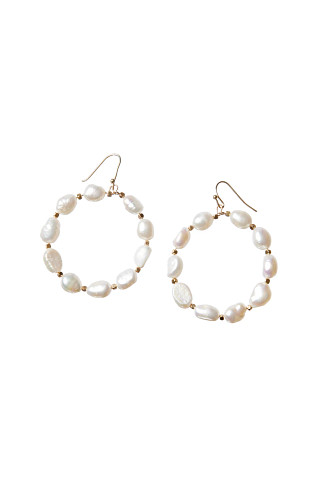 WHITE Pearl Hoop Earrings