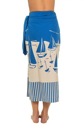 SAILBOATS Loren Cotton Sailboat Print Midi Skirt