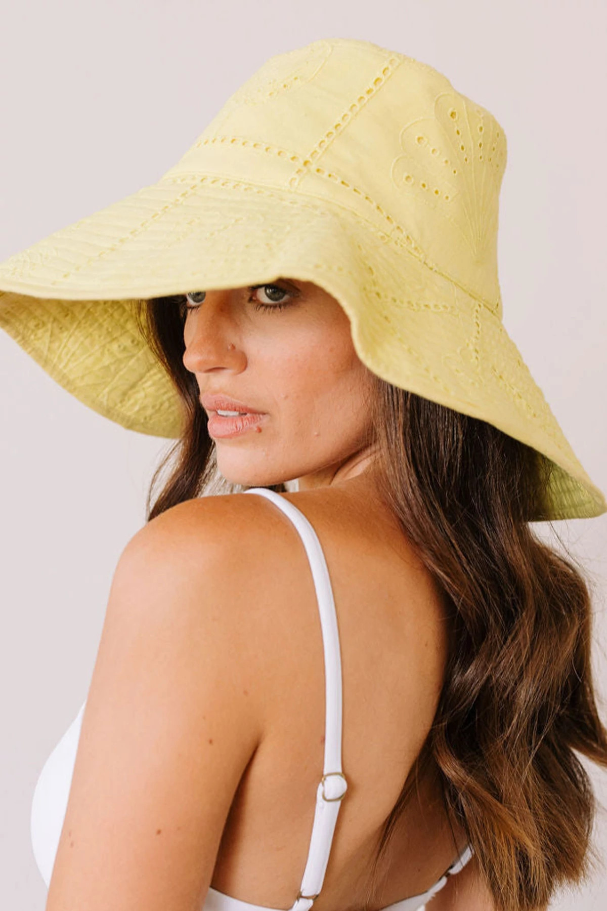 YELLOW Lemon Shell Eyelet Bucket Hat image number 3
