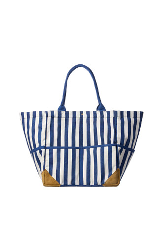 NAVY WHITE Striped Canvas Tote Bag