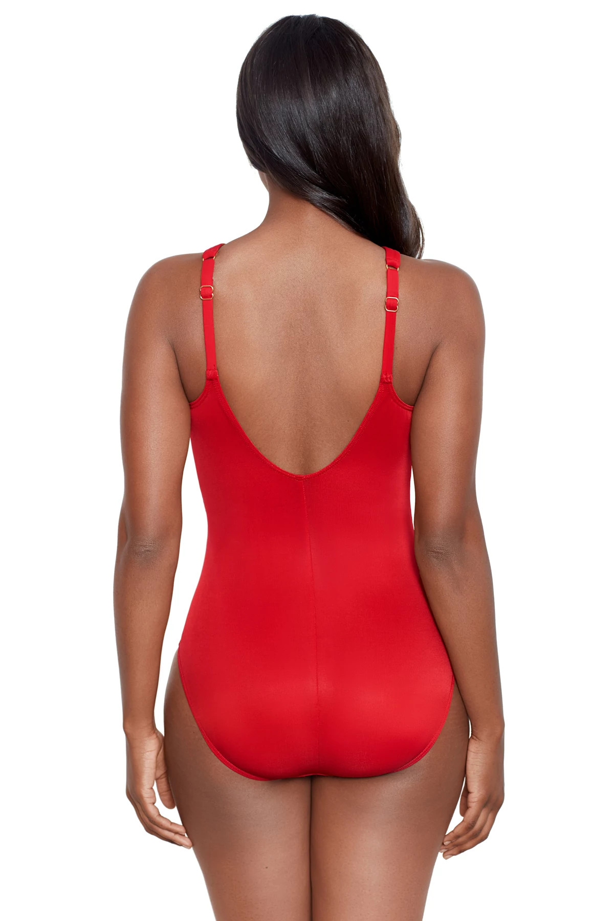 CAYENNE RED Aphrodite High Neck Notched One Piece Swimsuit image number 2