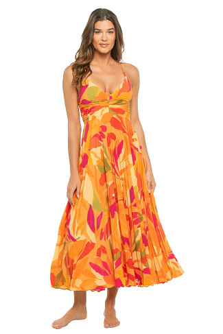 ORANGE FLORAL Blythe Pleated Crossback Maxi Dress