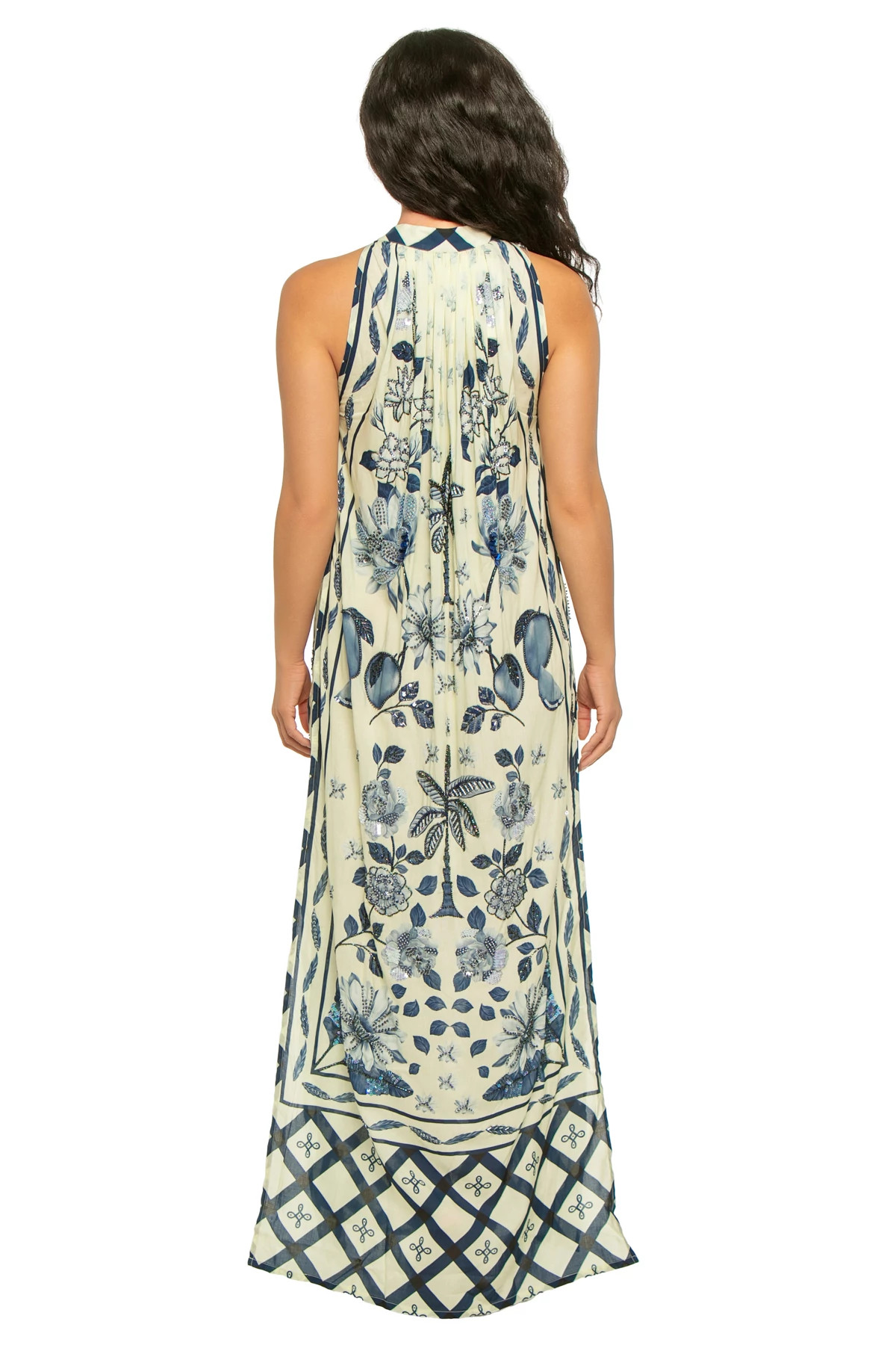 IVORY/NAVY MULTI MOTIF MONO PANEL Hand Beaded Sundowner Maxi Dress image number 2