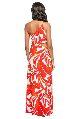 RED/WHITE LEAF Ravelo One Shoulder Maxi Dress