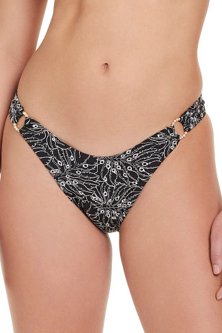 BLACK Embroidered Pearl Ring Bikini Bottom