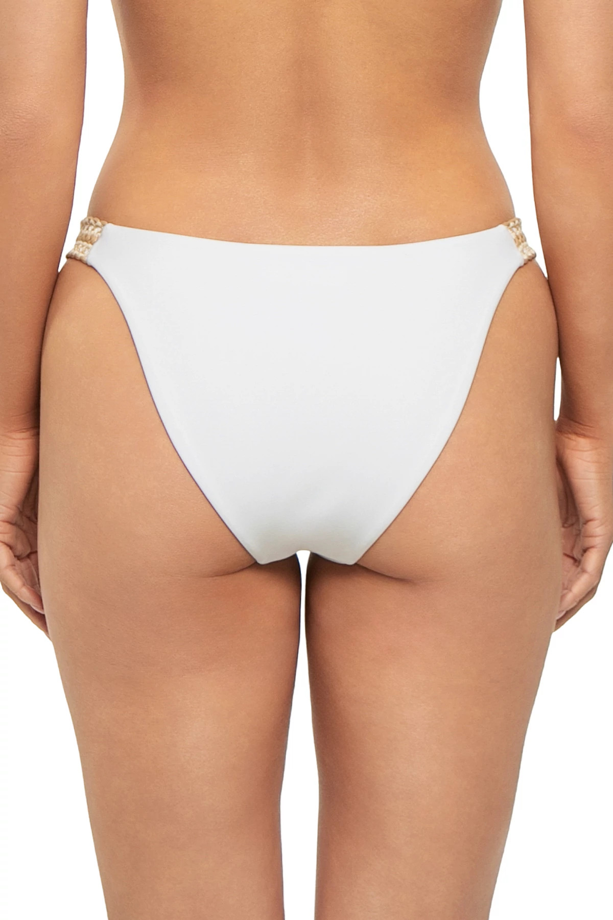 WHITE/GOLD Andrea Hipster Tab Side Bikini Bottoms image number 2