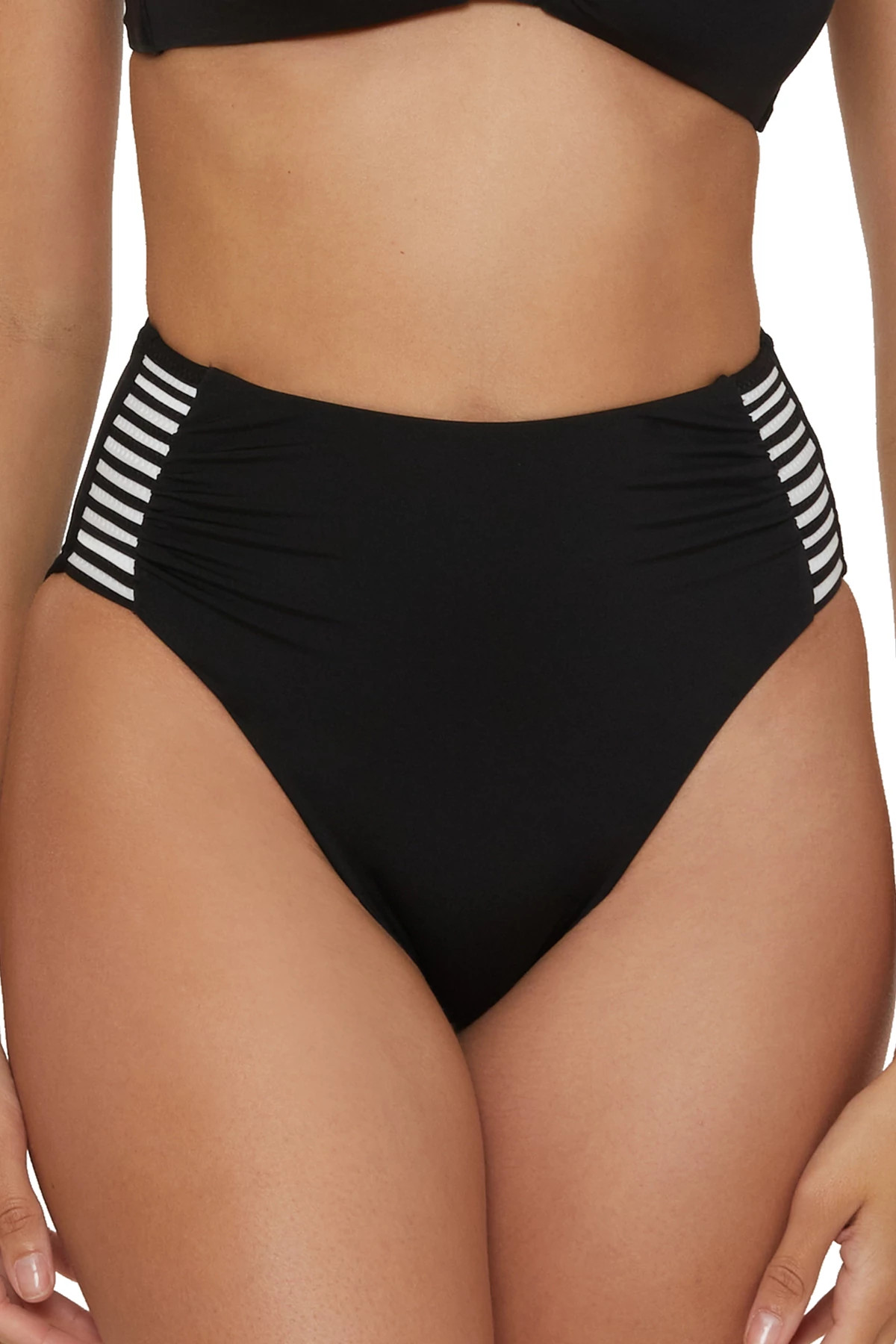 BLACK/WHITE Pleated High Waist Bikini Bottom image number 1