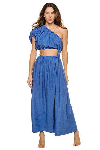 BLUE Blue Asymmetrical Midi Dress