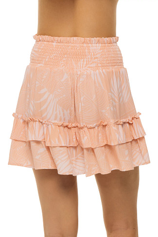 PINK/ORANGE JUNGLE PALM Smocked Ruffle Mini Skirt