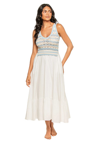 WHITE/BLUE STRIPE Crochet Top Ruffle Hem Maxi Dress