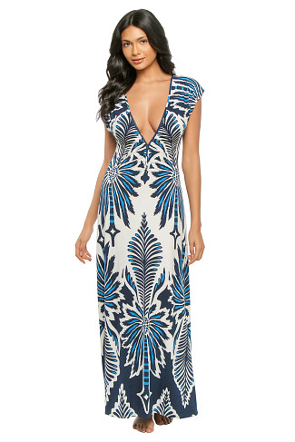 NAVY CARTAGENA Nova Jersey Plunge Maxi Dress