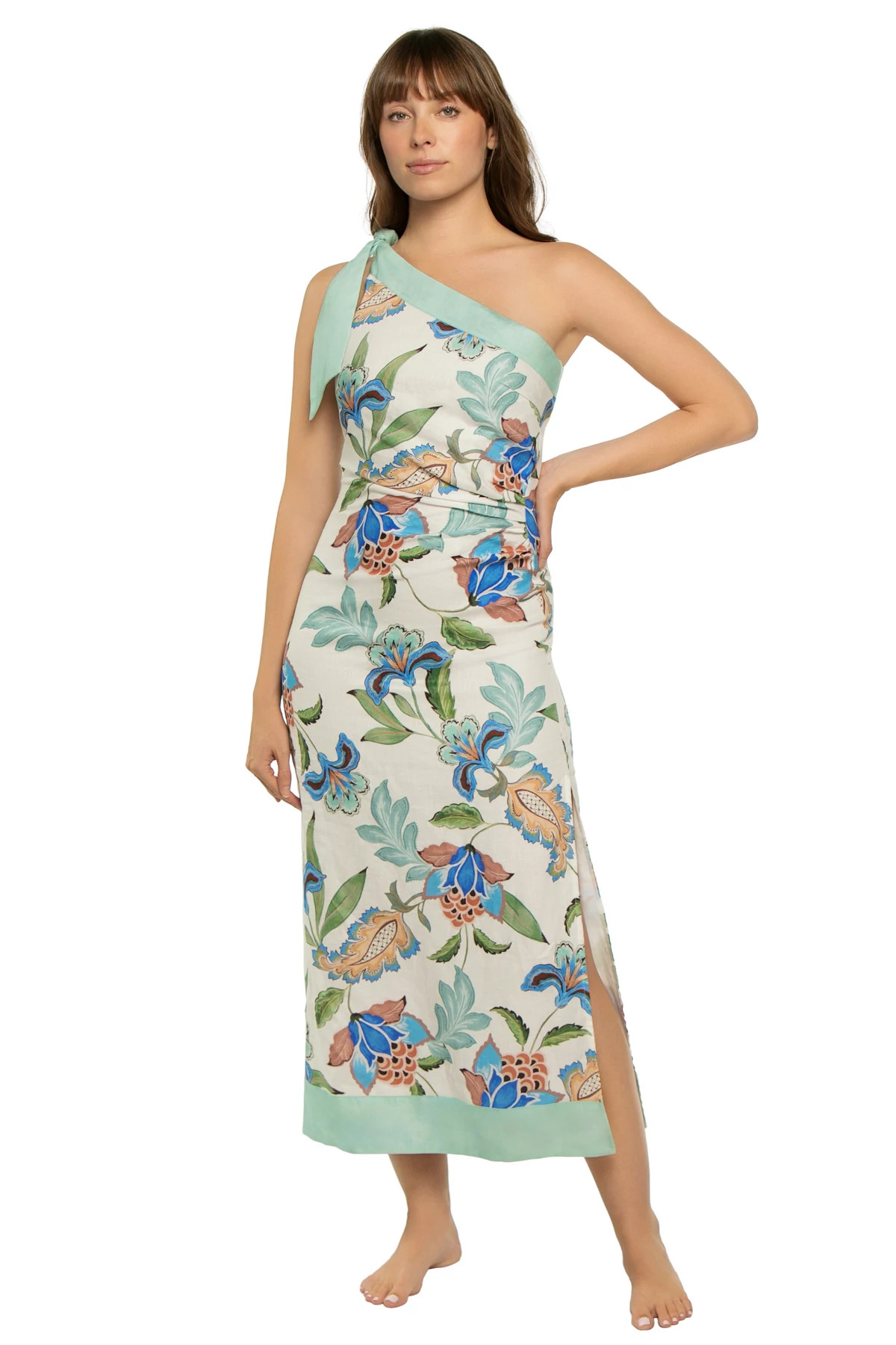 AZURE Azure Asymmetrical Linen Midi Dress image number 1