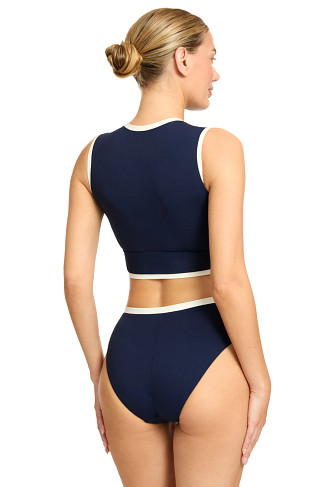 NAVY/CREAM Tiena High Neck Bikini Top