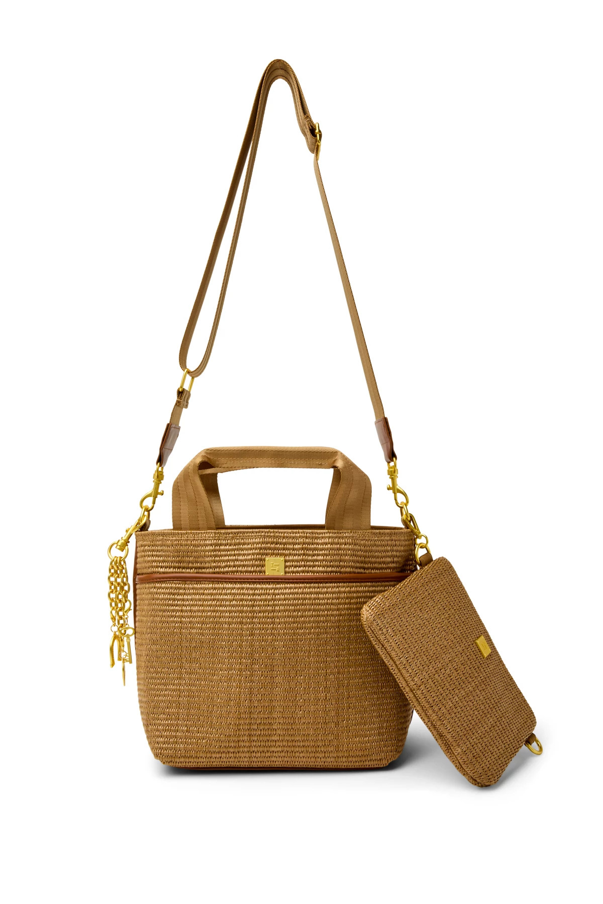 SAND DUNE/SAND DUNE WEB Escape Raffia Tote Bag with Pouch image number 3