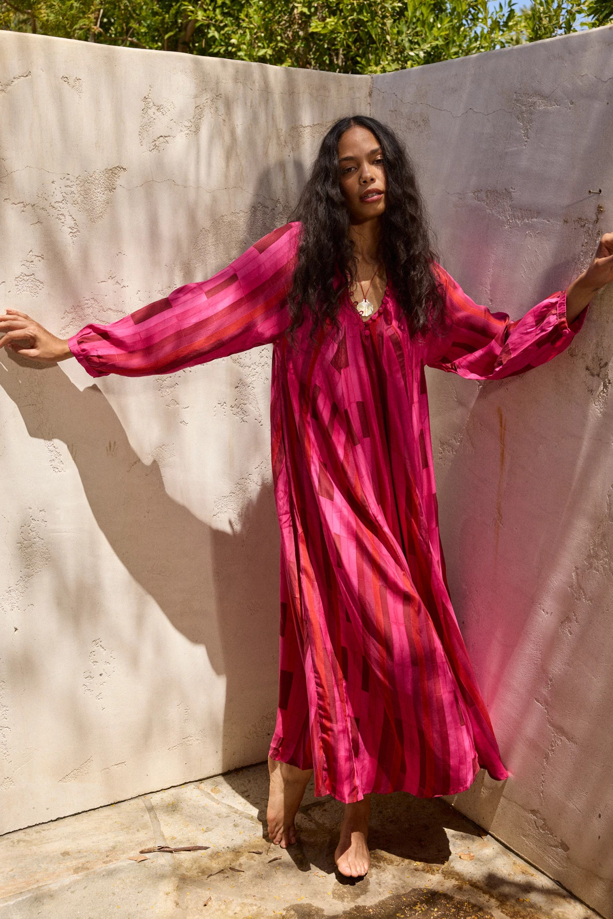 SEA GLASS PINK Fiore Silk Maxi Dress image number 4