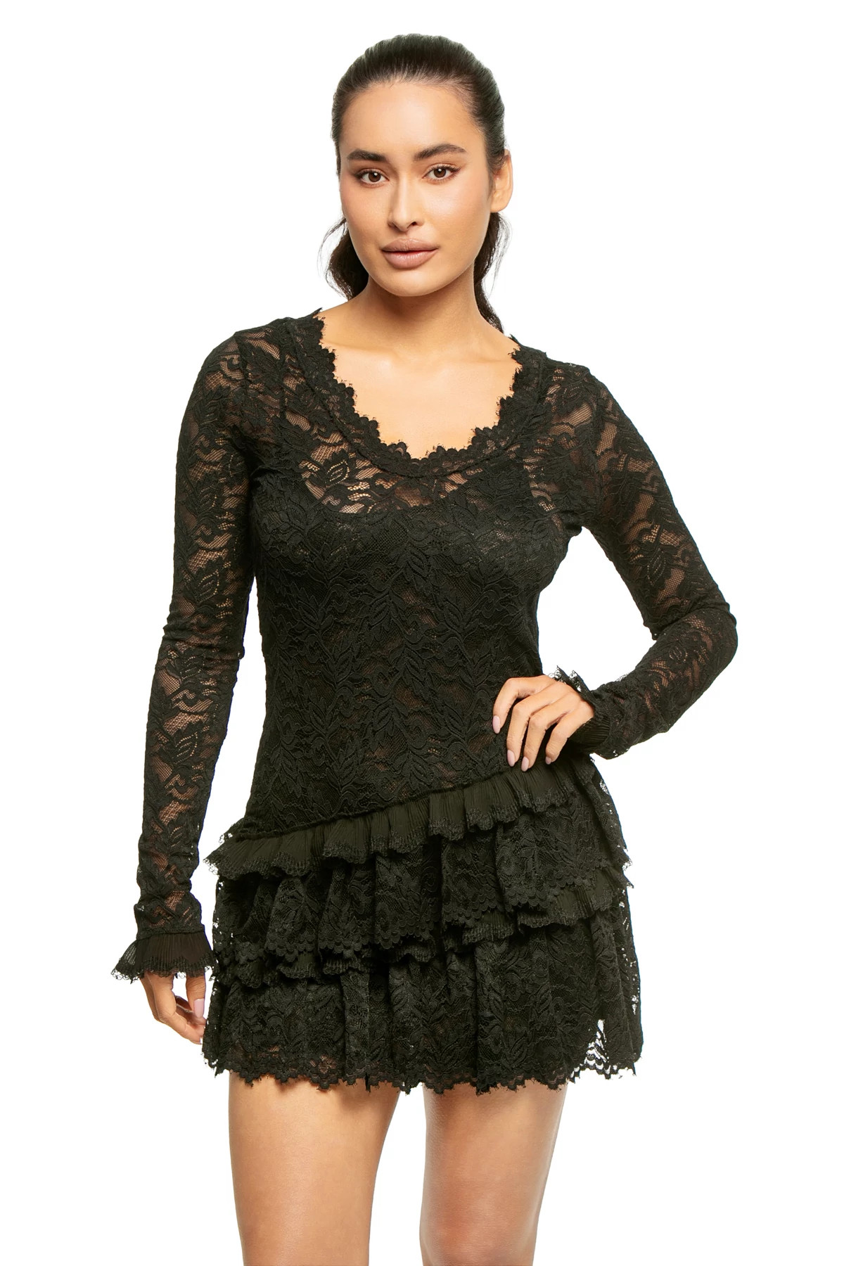 BLACK Rhea Lace Mini Dress image number 1