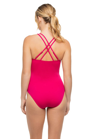 MAGENTA Underwire Lace Up One Piece Swimsuit