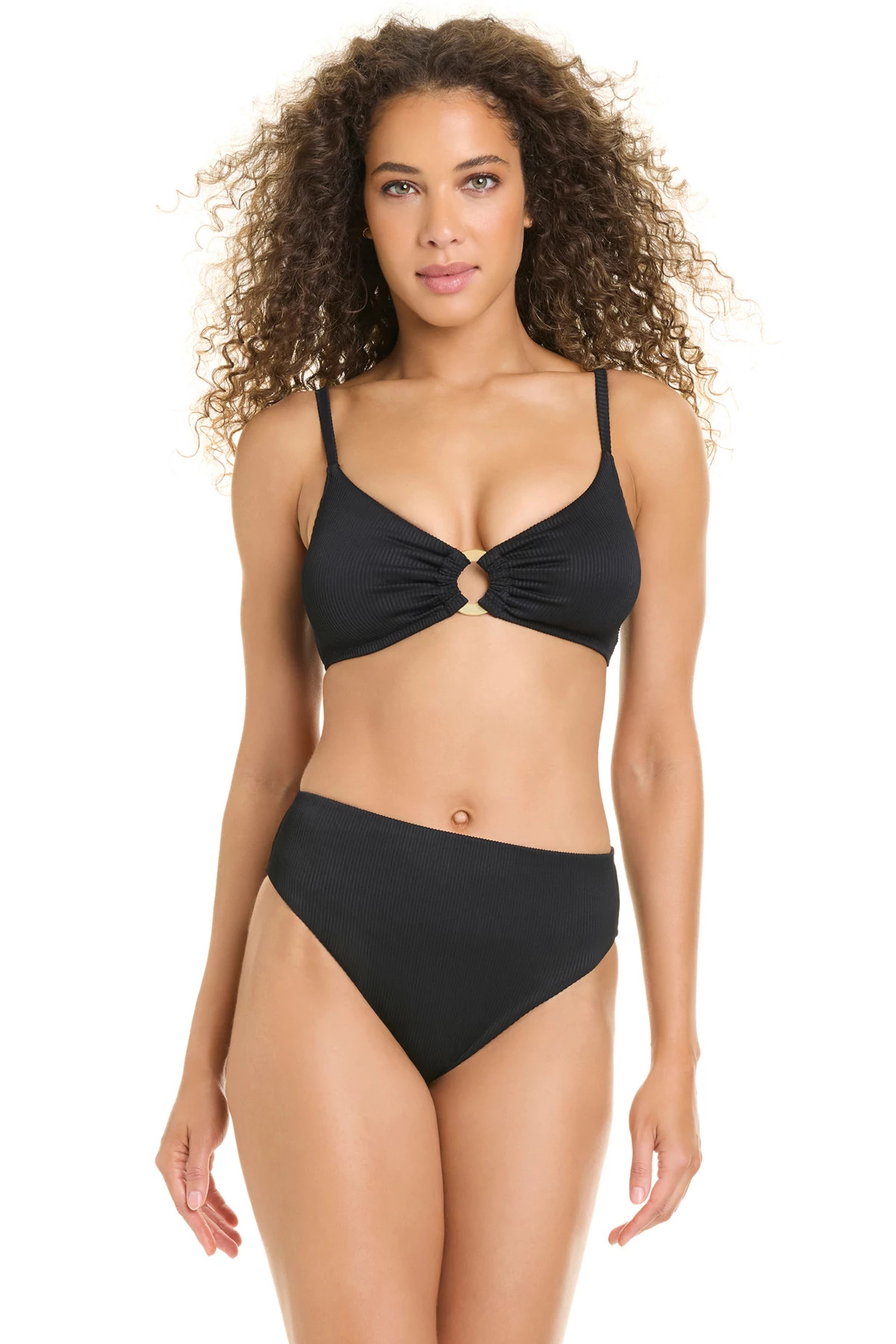 BLACK Ribbed Bralette Bikini Top image number 1