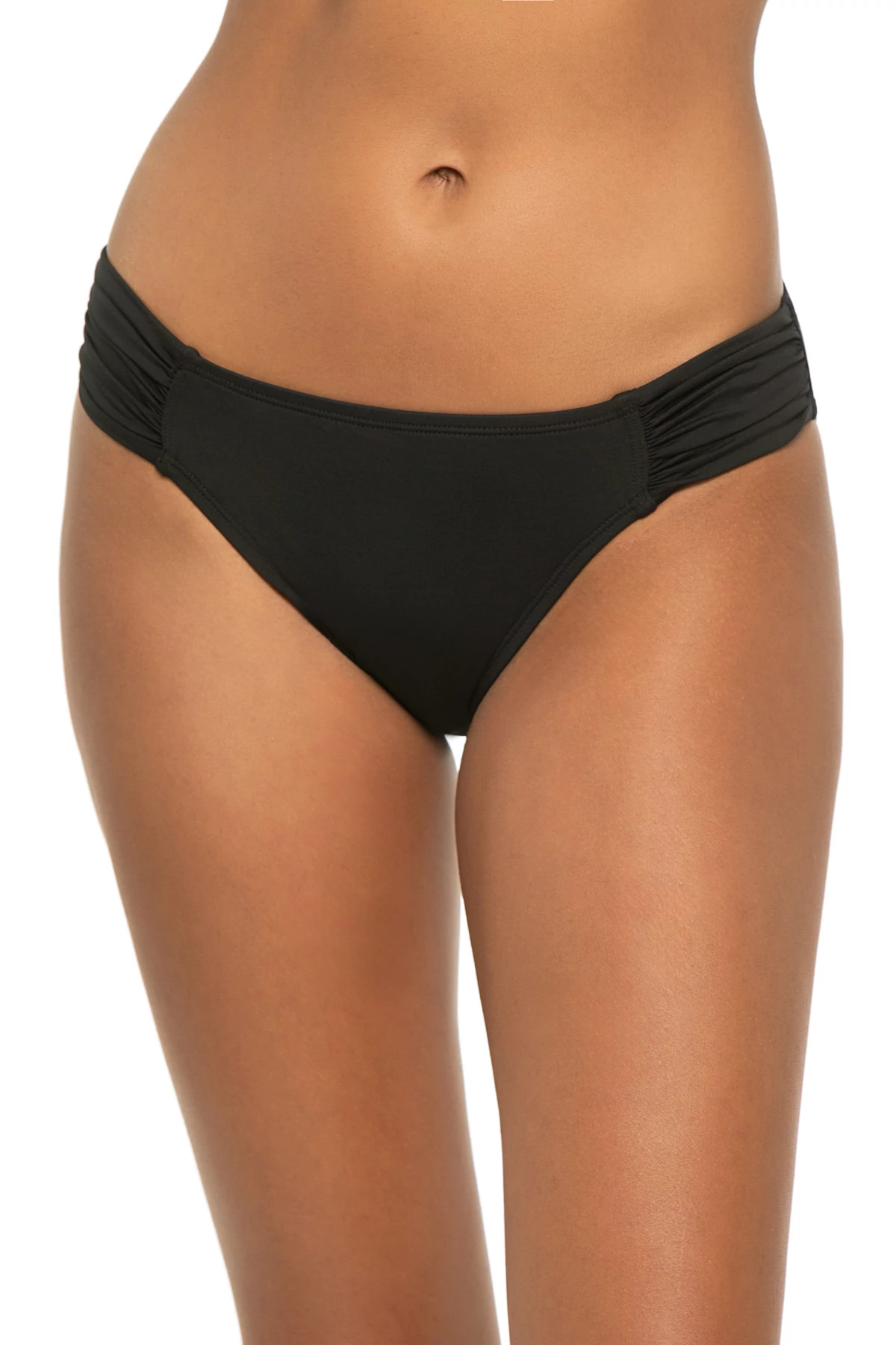 BLACK Shirred Hipster Bikini Bottom image number 1