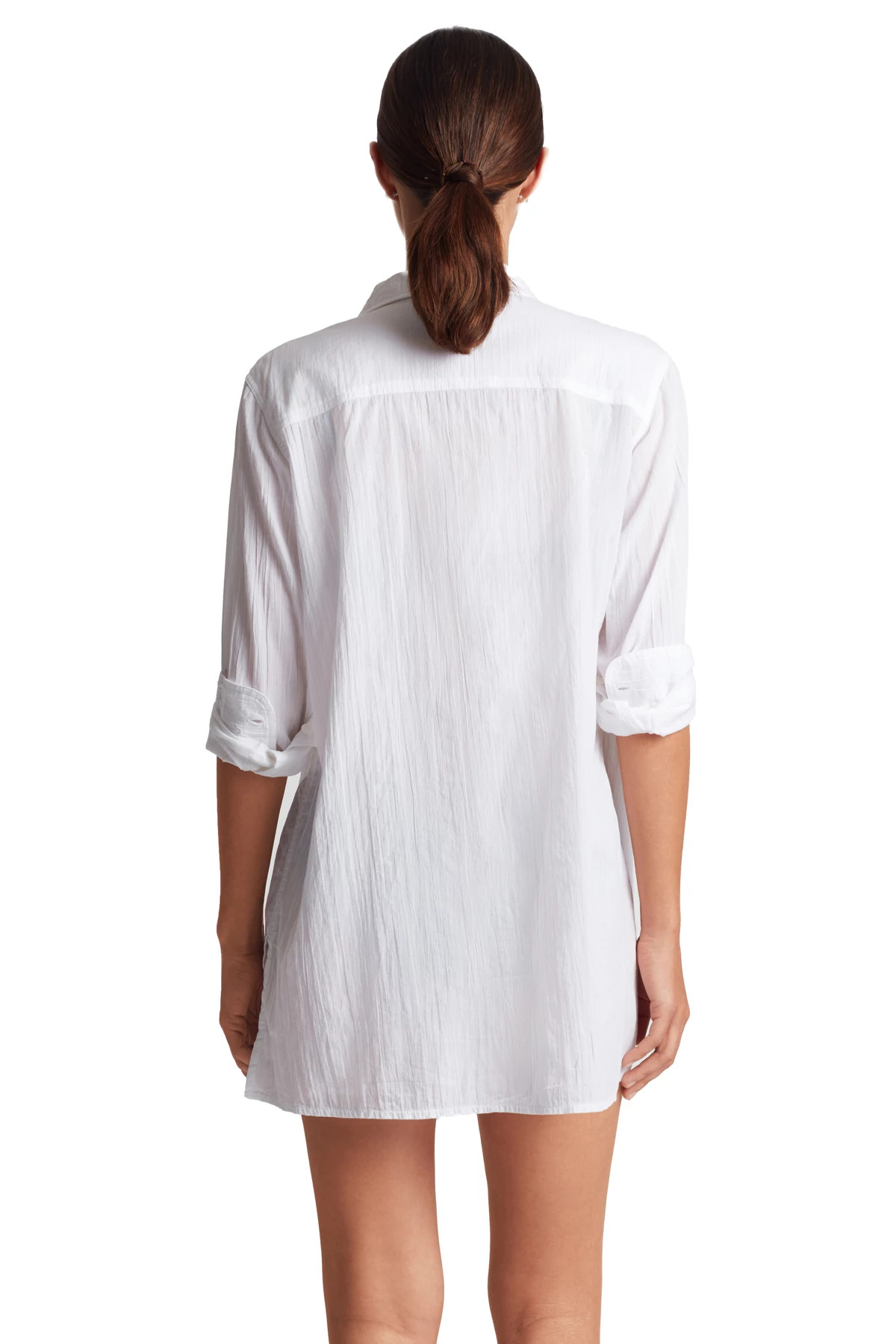 WHITE Button Down Cover Up Shirt Dress image number 2