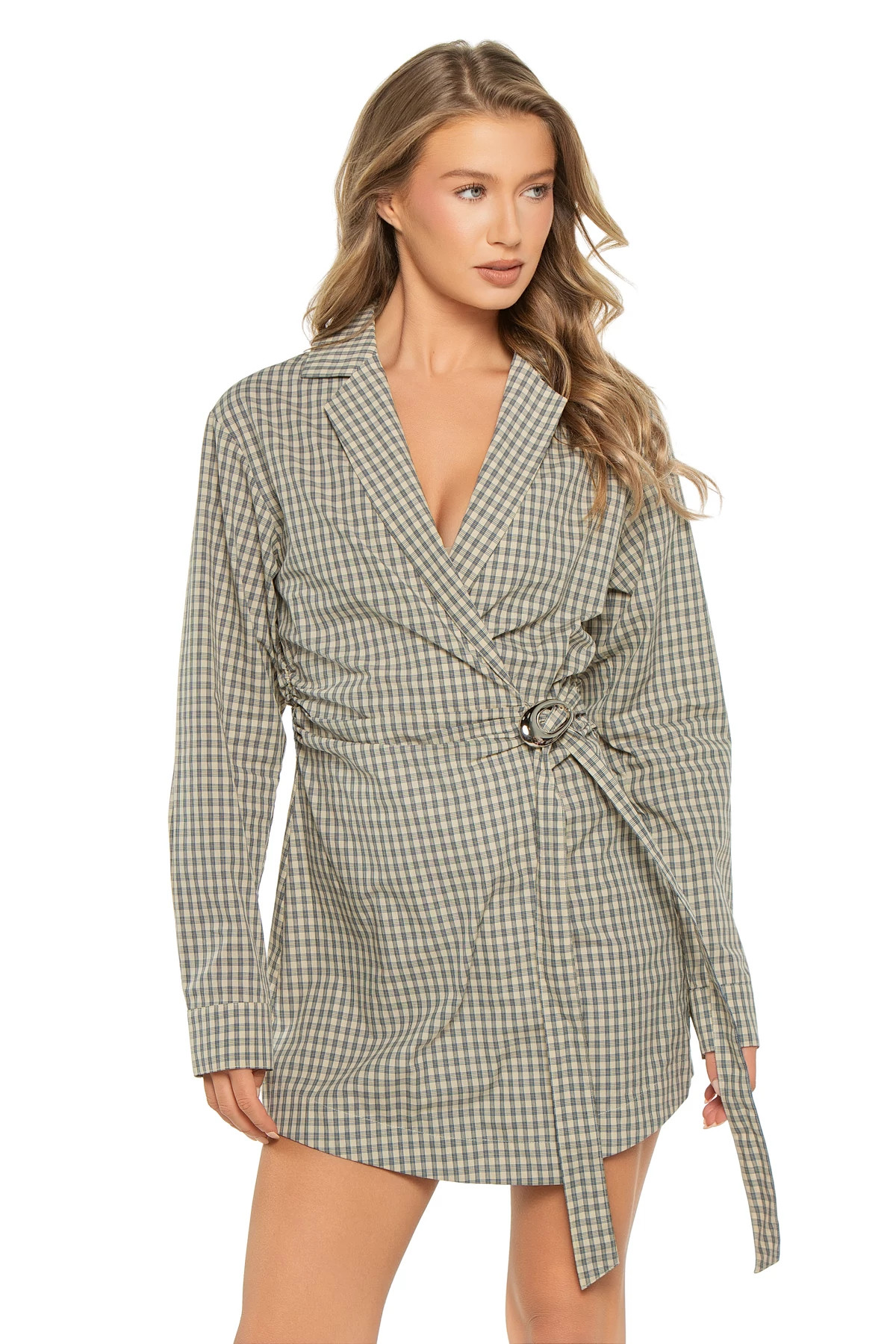 CHECK Mila Cotton Wrap Shirt Dress image number 1