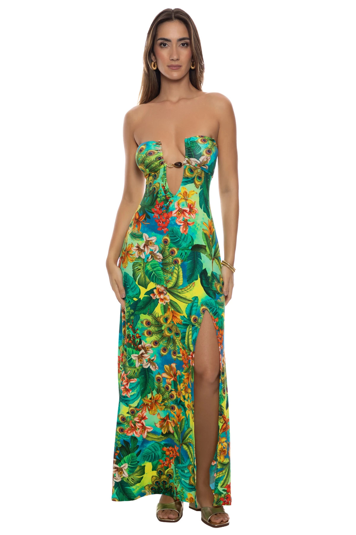 MULTI Jungle Print Plunge Maxi Dress image number 3