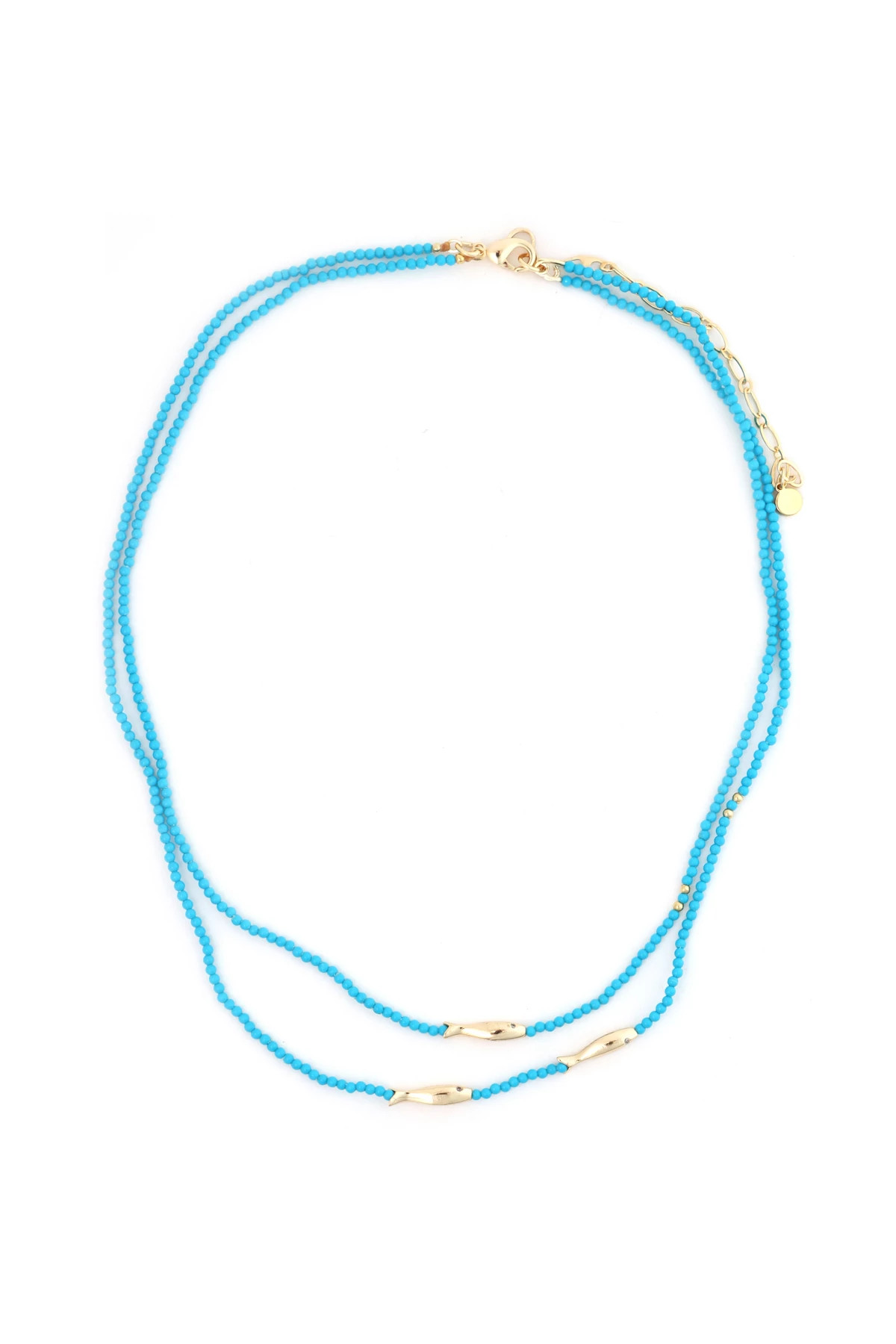 BLUE Beaded Fish Charm Layered Necklace image number 1