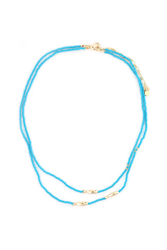 BLUE Beaded Fish Charm Layered Necklace