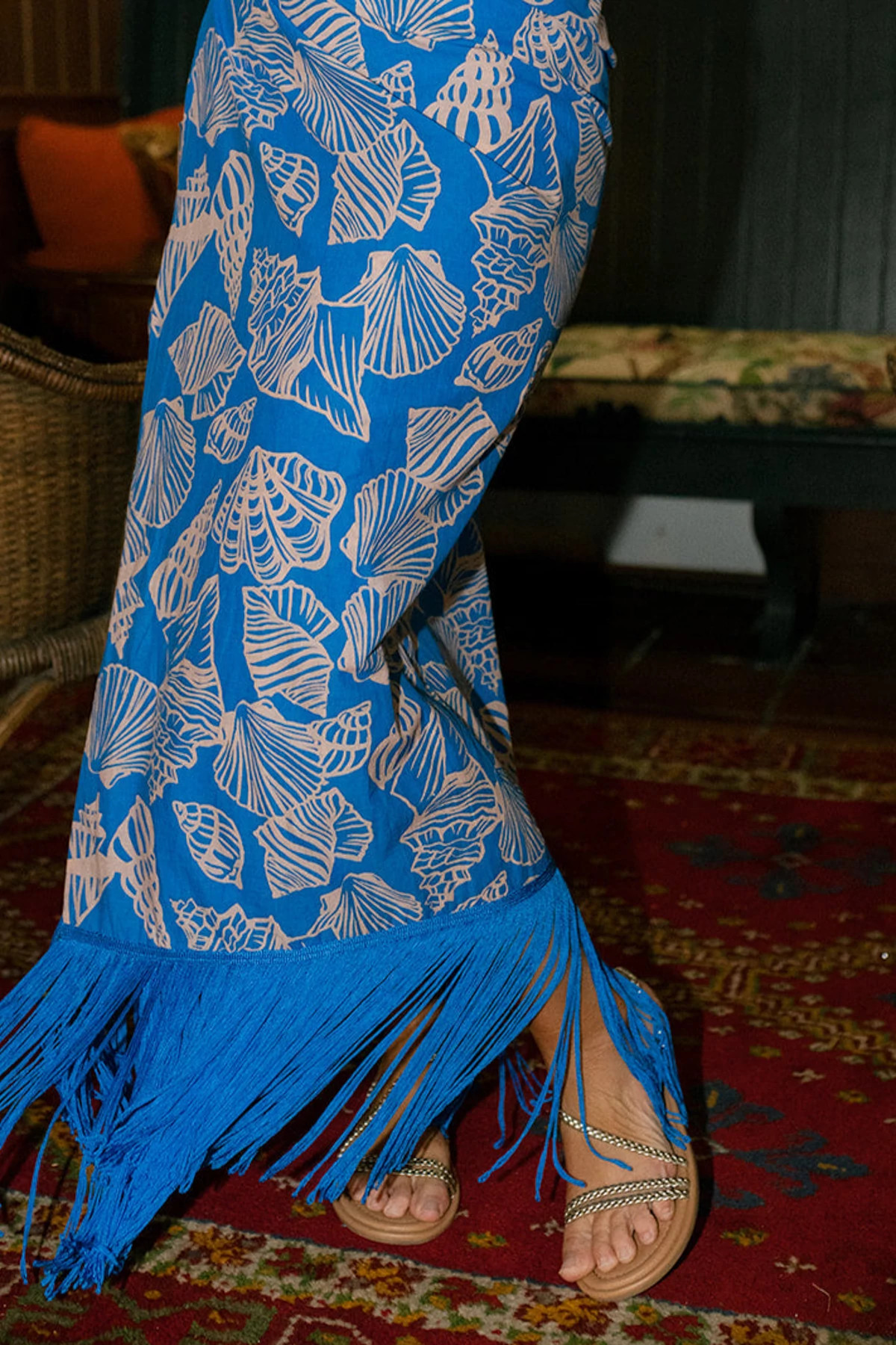BLUE Ruby Shell Print Fringe Sarong image number 3