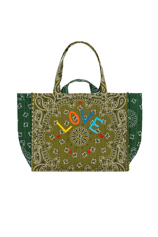 BRONZE/VERT WEEK-END Cabas Quilted Tote Bag