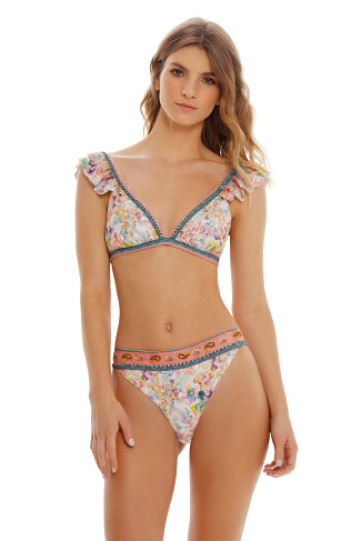 WARM MULTI Beaded Floral Triangle Bikini Top
