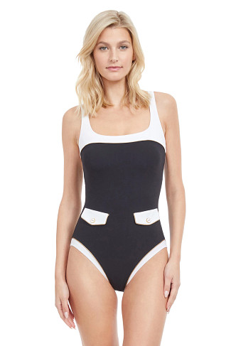 BLACK/WHITE/GOLD PIPING High Class One Piece Swimsuit