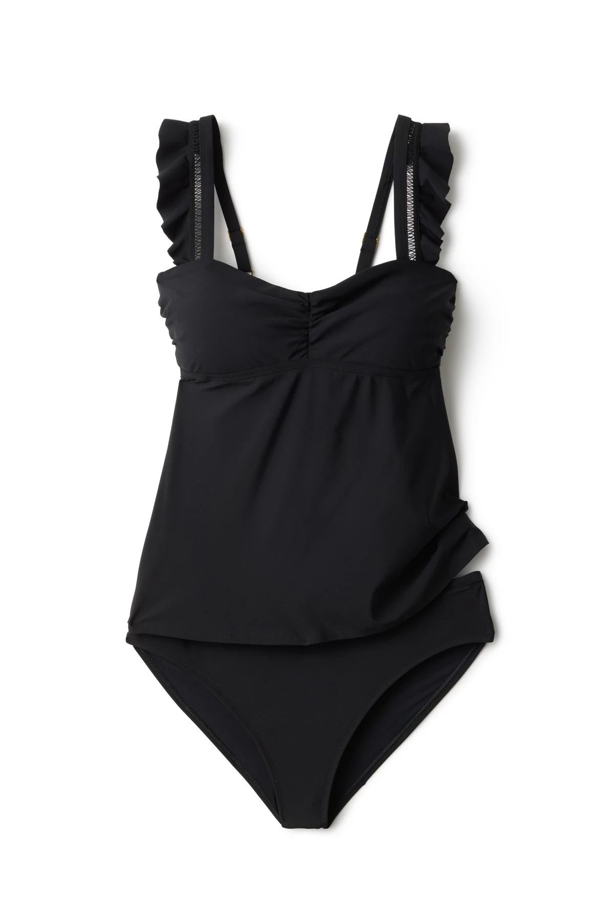 BLACK Ruffle Strap Tankini Top image number 4