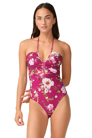 FIESTA FLORA Josie Plunge Ruched One Piece Swimsuit
