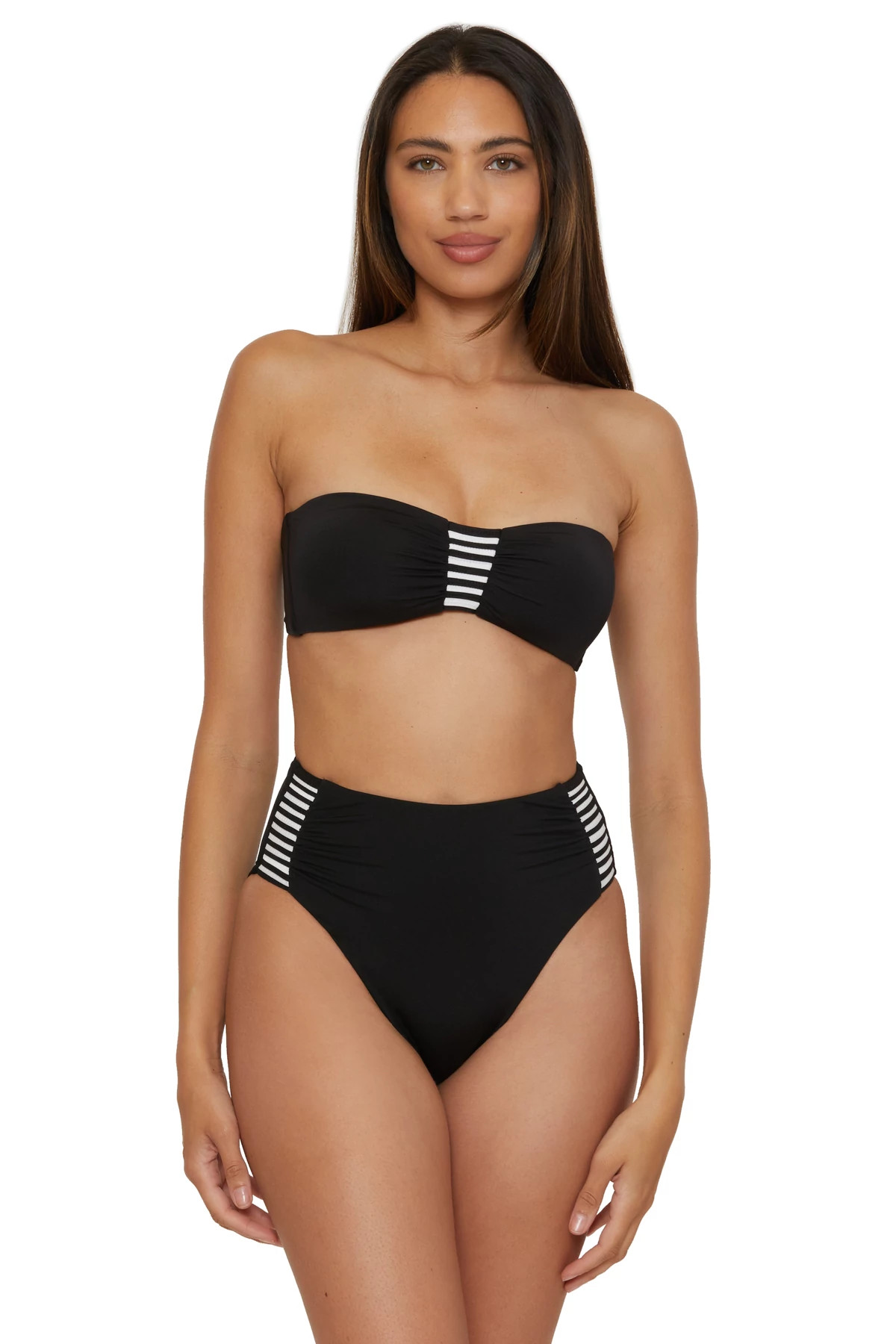 BLACK/WHITE Pleated Bandeau Bikini Top image number 1