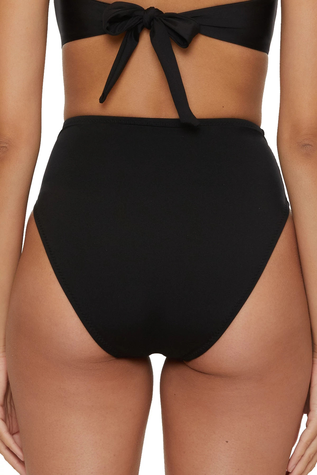 BLACK/WHITE Pleated High Waist Bikini Bottom image number 2