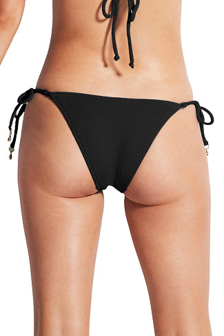 BLACK Textured Tie Side Brazilian Bikini Bottom