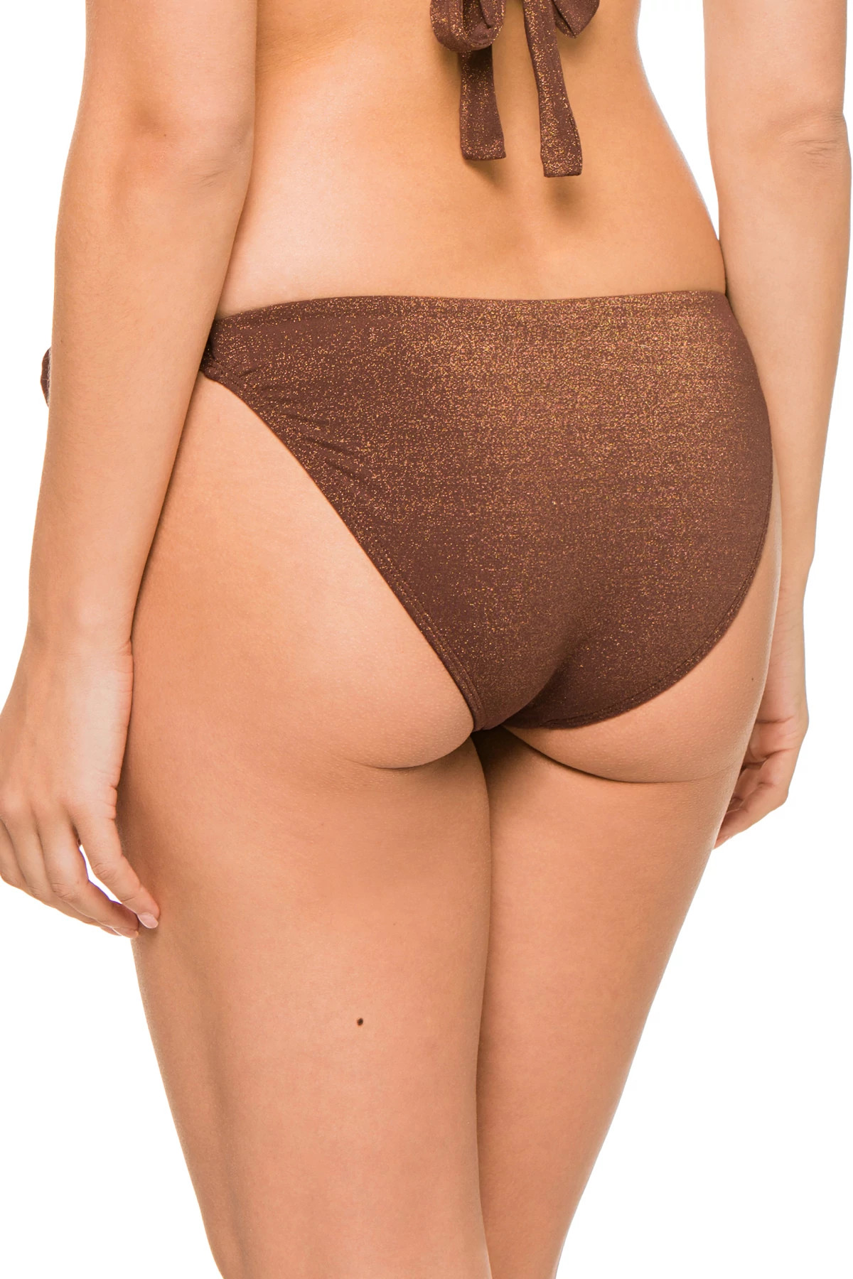 Shimmer Adjustable High Cut Cheeky Bikini Bottom in Cocoa Powder