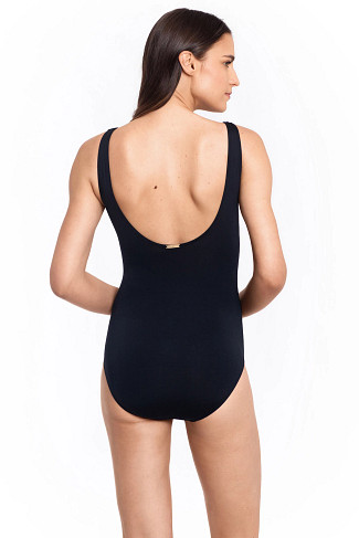 BLACK Ruffle Over The Shoulder One Piece Swimsuit
