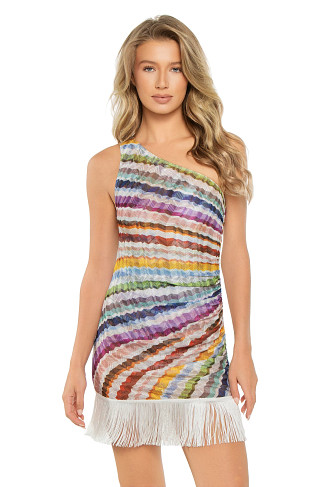 MULTICOLOR SMSP1 Wavy Stripe One Shoulder Mini Dress